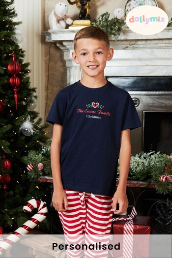 Personalised Candy Cane Boys Family Pyjamas by Dollymix (Q22412) | £30