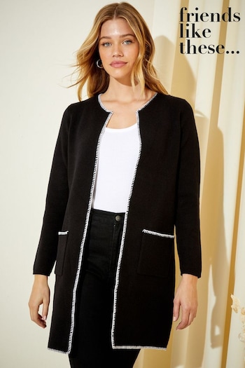 Suit Fit Guide Black/White Longline Mock Collar Coatigan (Q22609) | £50