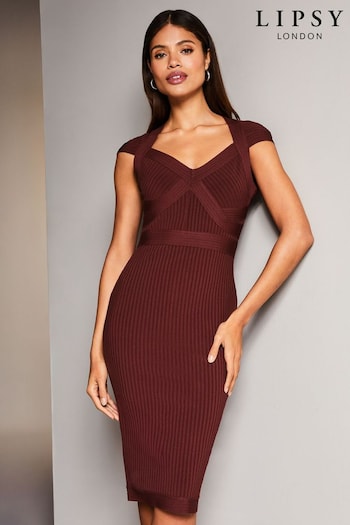 Lipsy Berry Red Sweetheart Neckline Contour Bandage Midi Dress (Q22614) | £65