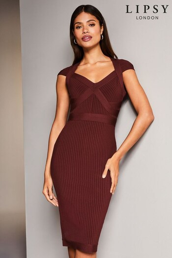 Lipsy Berry Red Sweetheart Neckline Contour Bandage Midi Dress (Q22614) | £65