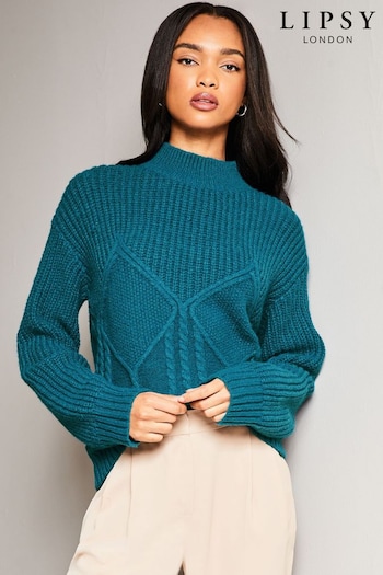 Lipsy Green Cosy High Neck Rib Cable Knitted Jumper (Q22629) | £42