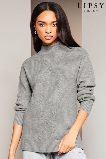 Lipsy Grey Contour High Neck Cable Knitted Jumper (Q22637) | £42