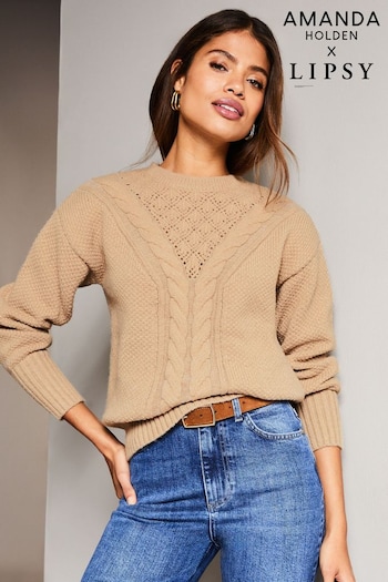 Lipsy Camel Cosy Pointelle Cable Knitted Jumper (Q22640) | £40