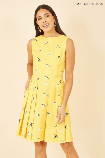Mela Yellow Swallow Print Skater Dress (Q22708) | £38