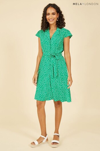 Mela Green Daisy Print Retro Shirt shoe-care Dress (Q22711) | £35