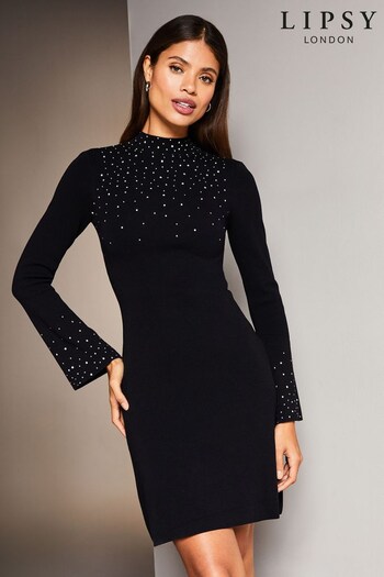 Lipsy Black Petite Long Sleeve Glitter High Neck Knitted Jumper (Q22725) | £40