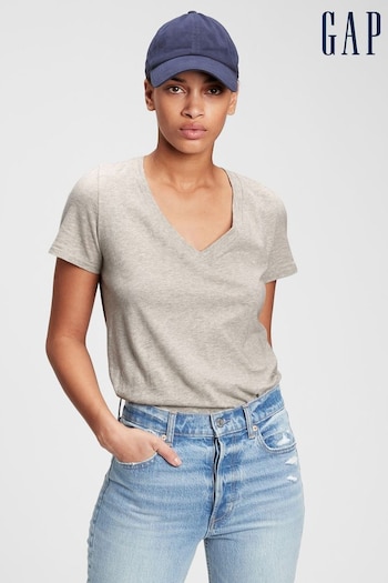 Gap Grey Organic Cotton Vintage Short Sleeve V-Neck T-Shirt (Q23125) | £18