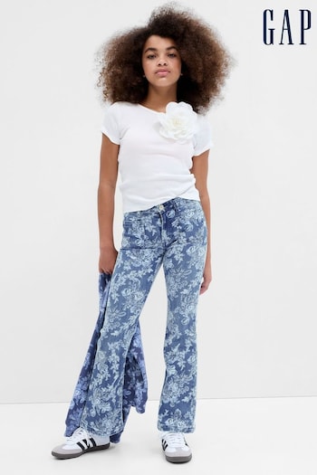 Gap Blue LoveShackFancy Girls High Rise Floral '70s Flare Jeans (Q23347) | £40