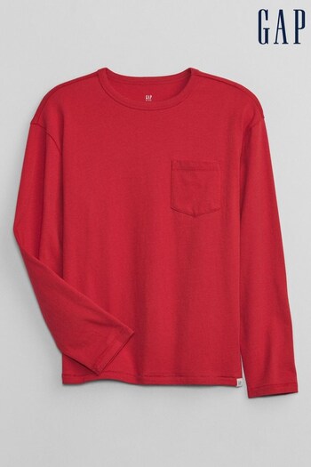 Gap Red Pocket Long Sleeve Crew Neck T-Shirt (4-13yrs) (Q23353) | £8