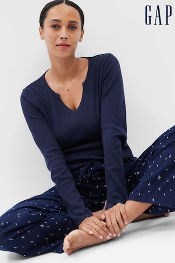 Gap Navy Fitted Waffle-Knit Long Sleeve Pyjama Top (Q23396) | £18