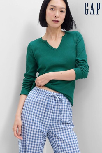 Gap Green Fitted Waffle-Knit PJ Long Sleeve T-Shirt (Q23408) | £18