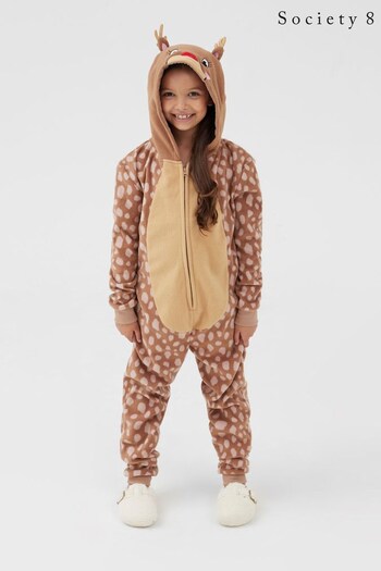 Society 8 Brown Reindeer Christmas All In One - Girls (Q23427) | £12.50