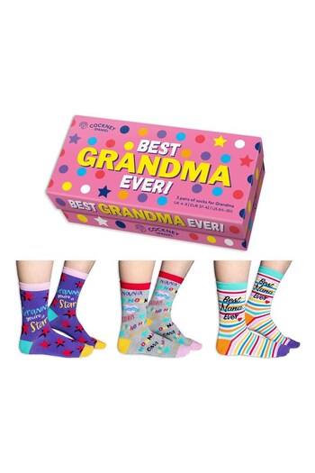 Cockney Spaniel Blue Giftbox with 3 Pairs of Best Grandma Ever! Socks (Q23588) | £16