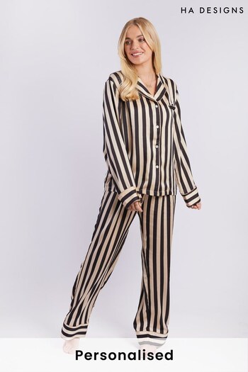 Personalised HA Sleep Luxury Satin Stripe Long Sleeve Pyjama Set by HA Designs (Q23612) | £65