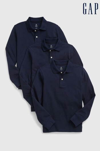 Gap Blue Organic Cotton 3 Pack Uniform Long Sleeve Zip Polo Shirts (Q23997) | £40