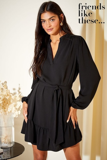 Friends Like These Black Petite Tie Belted Shirt Mini looks Dress (Q24614) | £40