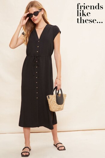 Suits & Tailoring Black Button Through V Neck Short Sleeve Shirt Dress (Q24628) | £45