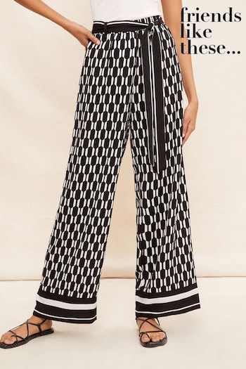 Friends Like These Black/White Geo Wide Leg Pull On Layer Trousers (Q24631) | £32