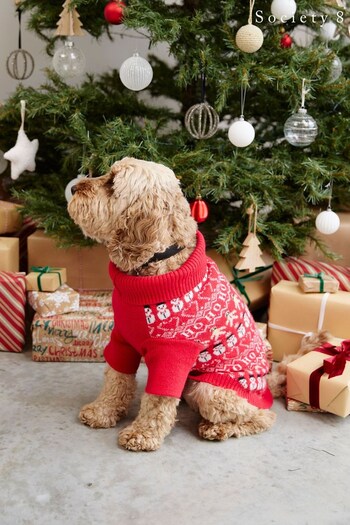 Society 8 Red Fairisle Christmas Jumper - Dog (Q24745) | £18