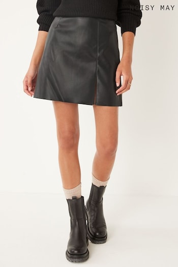 NOISY MAY Black Leather Look Mini Skirt with Slit Detail (Q24777) | £40