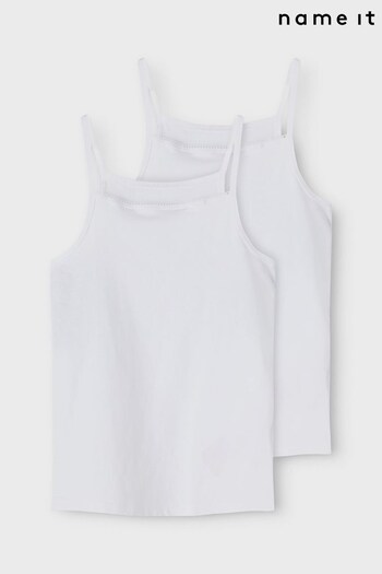 Name It White Organic Cotton 2 Pack Strappy Vests (Q24790) | £10