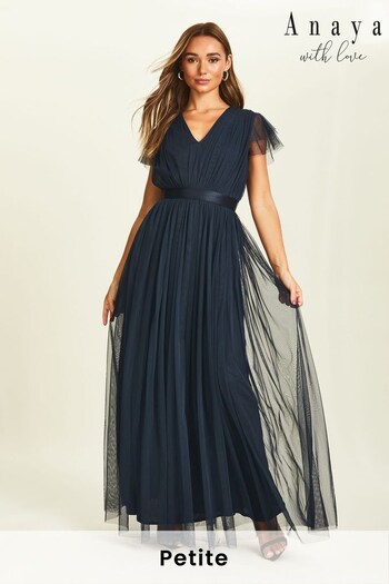 Anaya With Love Navy Petite Tulle Maxi Dress With Sash Belt (Q24867) | £80