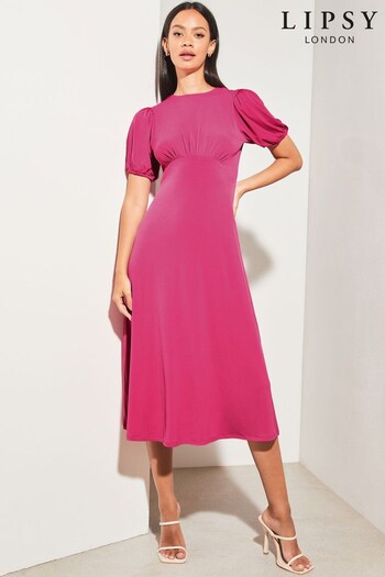 Lipsy Pink Jersey Puff Short Sleeve Underbust Summer Midi Dress (Q25135) | £45