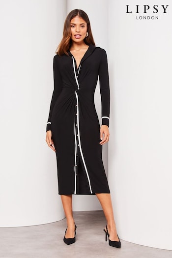 Lipsy Monochrome Jersey Long Sleeve Knot Front Shirt Dress (Q25138) | £56