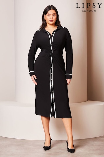 Lipsy Monochrome Curve Jersey Long Sleeve Knot Front draws Shirt Dress (Q25148) | £56