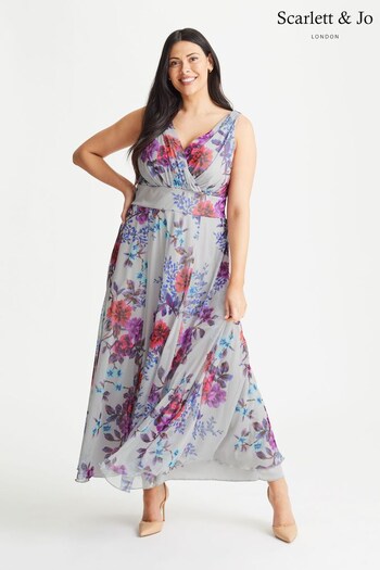 Scarlett & Jo Grey Multi Floral Amelia Print Maxi Dress (Q25179) | £90