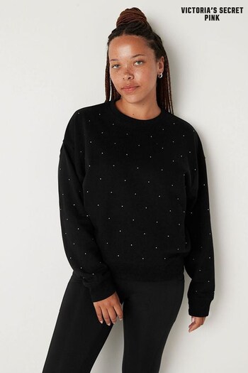 Victoria's Secret PINK Pure Black Pin Dots Fleece Long Sleeve Sweatshirt (Q25313) | £40