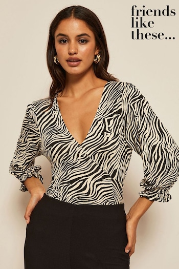 Friends Like These Monochrome Jersey V Neck Empire Top (Q25622) | £24