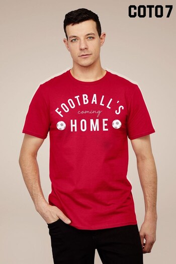 Coto7 Red Football's Coming polka White And Grey Text Men's T-Shirt (Q25738) | £21