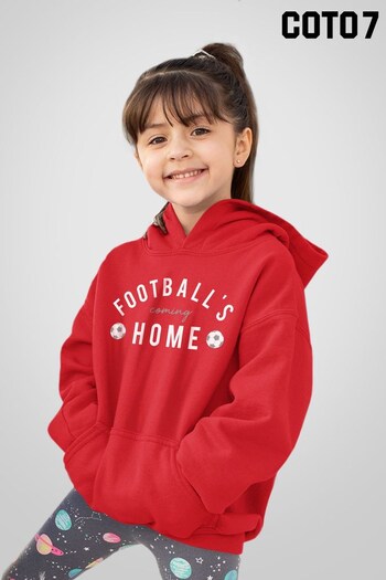 Coto7 Red Football's Coming Home White And Grey Text Kids Hooded Sweatshirt (Q25739) | £25