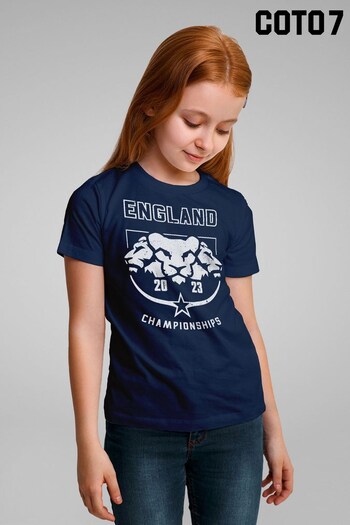Coto7 French Navy England Lioness Head White Kids T-Shirt (Q25743) | £18