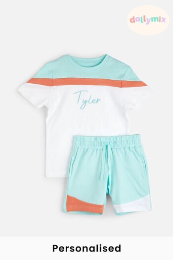 Personalised Colour Block T-Shirt and Shorts Set by Alphabet (Q25750) | £20