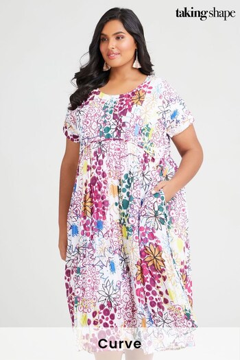 Taking Shape White Curve Cotton Art Floral Spot Summer Dress (Q25765) | £65