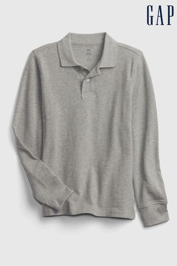 Gap Grey Organic Cotton Uniform Long Sleeve Polo Shirt (Q25819) | £14