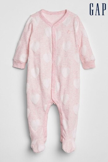Gap Pink Heart Long Sleeve Baby Sleepsuit (Q25958) | £14