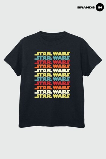 Brands In Black Star Wars Retro Repeat Logo Boys Black T-Shirt by Brands In (Q26072) | £17