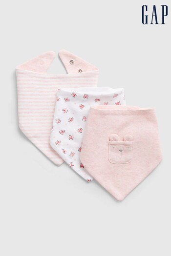 Gap Light Pink Floral Floral Organic Cotton 3 Pack First Favourite Baby Bibs (Q26144) | £14