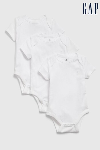 Gap White 3 Pack Short Sleeve Baby Bodysuits (Q26146) | £11