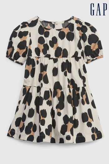 Gap Leopard Print Leopard Print Short Sleeve Round Neck Tiered Dress (Q26397) | £30