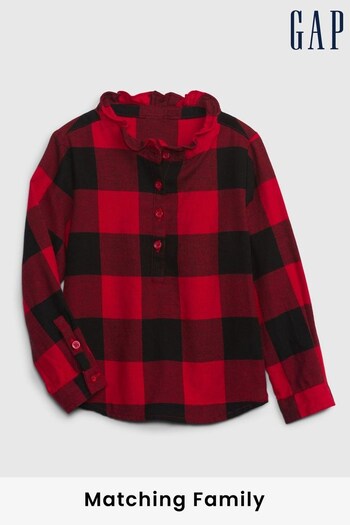 Gap Red & Black Check Ruffle Neck Long Sleeve Shirt (Q26407) | £18