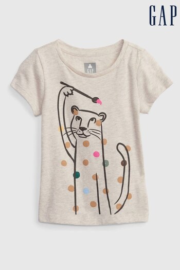 Gap Beige Cat Graphic Short Sleeve Crew Neck T-Shirt (Q26410) | £8