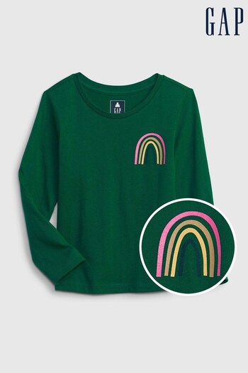 Gap Green Rainbow Graphic Long Sleeve Crew Neck T-Shirt (Q26420) | £8