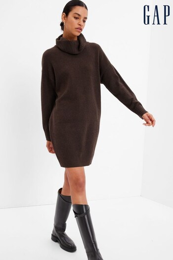 Gap Brown Soft Long Sleeve Mini Turtle-Neck Jumper Bodycon Dress (Q26434) | £45
