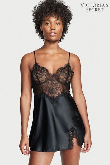 Victoria's Secret Black Satin Lace Slip Dress (Q26471) | £59