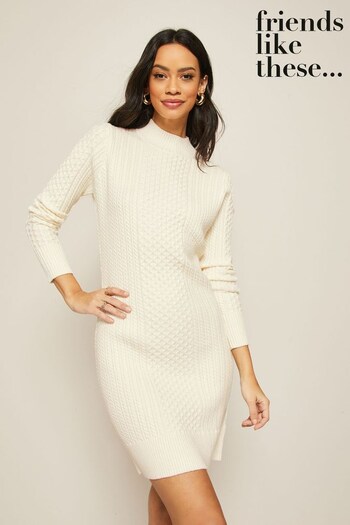 Gifts £20 - £50 Ivory Long Sleeve Cable Jumper Dress (Q26484) | £44