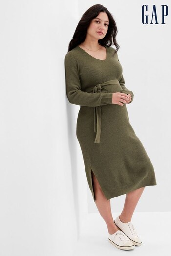 Gap Green Maternity Crew Neck Belted Jumper Dress (Q26518) | £65